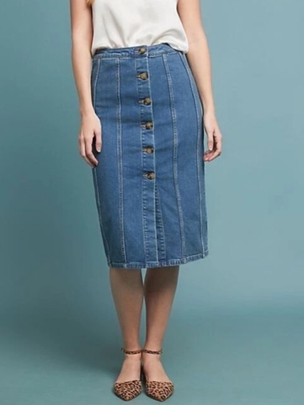 Pilcro and the Letterpress by Anthropologie Button Front Denim Midi Skirt